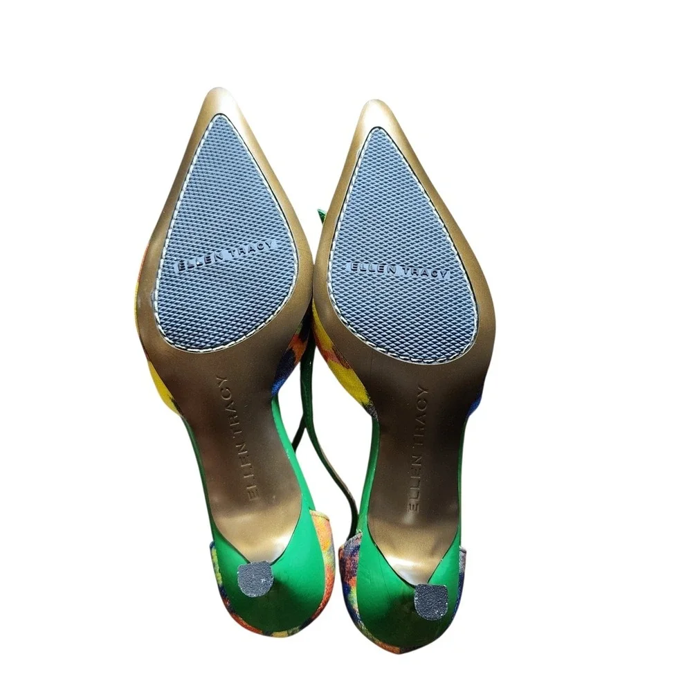 Ellen Tracy Erin Kitten Heels Women 7M Multi Color Abstract Floral Artistic Chic